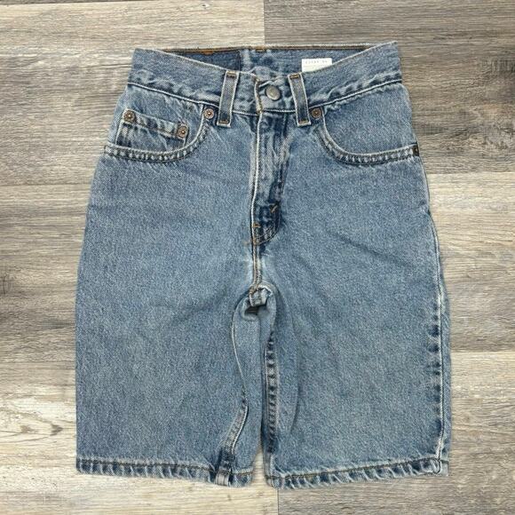 Vintage Levis 550 Red Tab Blue Boy 10 22" Relaxed Fit Slim Stonewash Jean Shorts - Picture 1 of 11